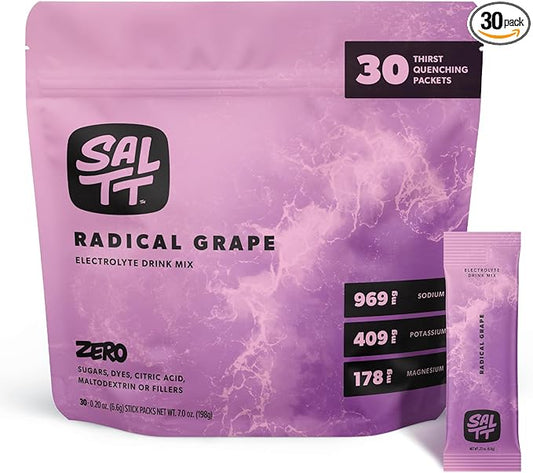 SALTT Electrolytes Powder Flavored Drink Mix - Radical Grape - 30 Hydration Packets - Magnesium, Potassium, Sodium, Trace Minerals - Zero Sugar & Gluten Free - Travel Essentials