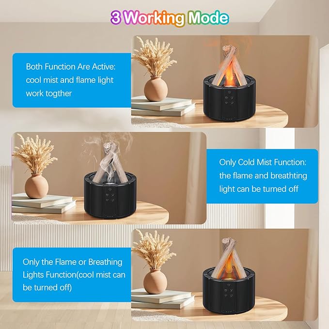 Campfire Flame Essential Oil Diffuser, Doyosh 7 Colors Bonfire Aromatherapy Diffuser Humidifier, 250ml Cool Mist Humidifier, Scent Aroma Diffuser with Remote, Timer, Auto-Off Function for Home, Office