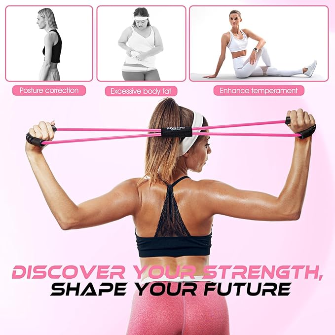 Figure 8 Resistance Band, Exercise Bands for Back, 8 Shaped Resistance Bands for Arms, Shoulder, Leg Stretching, Physical Therapy, Yoga, Pilates, Home Gym Workout Equipment for Women Men