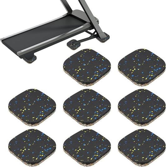 PATIKIL 8 Pcs Treadmill Mat Pads, 4x4x0.6 High Density Foam Anti Vibration Pad Sound Proof Floor Mat Exercise Equipment Mat for Carpet Protect Noise Reduction Home Gym, Yellow Blue