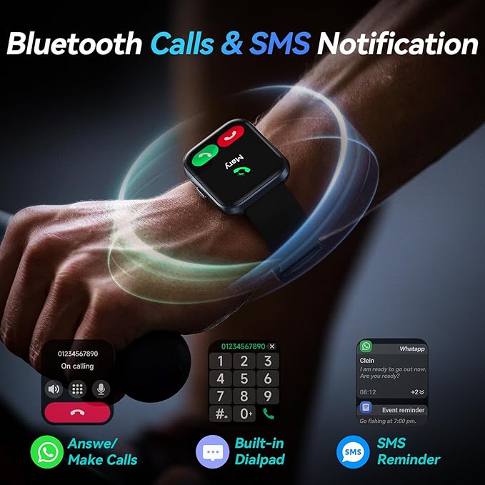 Smart Watches for Men Android & iPhone, 1.8" Alexa Built-in Smartwatches Fitness Tracker Watch with Bluetooth Calls, IP68 Waterproof, Heart Rate/Sleep/SpO2 Monitor, 110 Sport Modes - Black