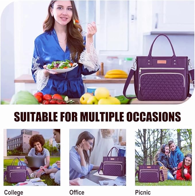 EASYA Large Women Lunch Bags for Work Insulated/Insulated Adult Lunch Box for Womens/Nylon Thermal Lunch Bag for Women/Leakproof Cooler Lunch Tote Bag with Storage Pocket (Mirage Purple)