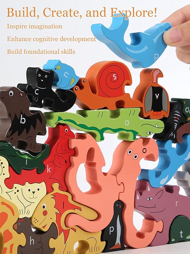 Hot Shot Tools Wooden Alphabet A-Z Puzzles for Toddlers: Jumbo Puzzles Traffic Parade Game for Kids 3-4