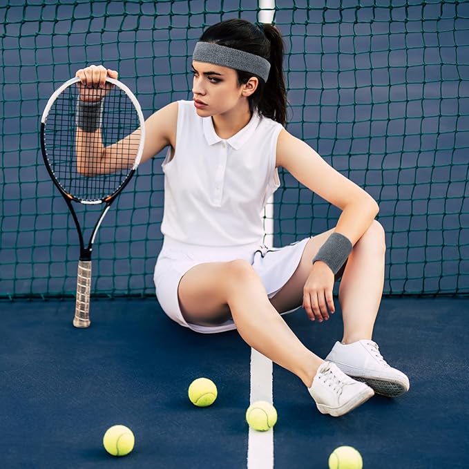 Civaner 12 Pcs 80s 90s Sweatbands Neon Headbands Wristbands for Men Women Party Sports Cotton Headbands Terry Cloth Athletic Sweat Bands for Tennis Football Gym Workingout Accessories