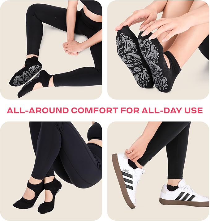 CoolMate Pilates Socks with Grips for Women, Yoga Socks, Crew Non Slip Women for Workout, Barre, Pilates Gifts