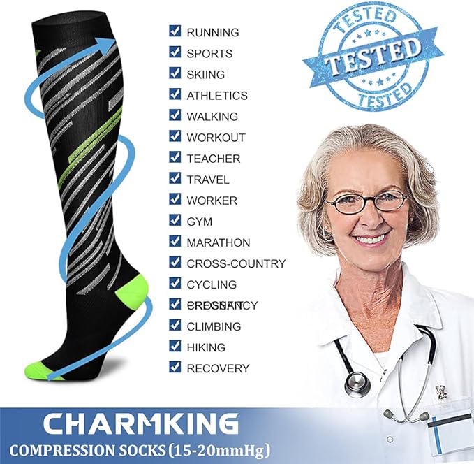 CHARMKING Compression Socks for Women & Men Circulation (8 Pairs) 15-20 mmHg is Best Support for Athletic Running,Hiking