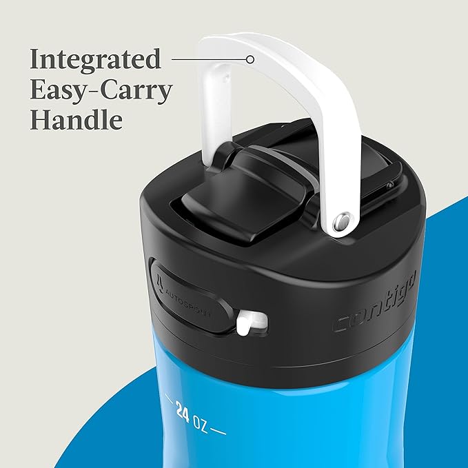 Contigo Ashland 2.0 Leak-Proof Water Bottle with Lid Lock and Angled Straw, Dishwasher Safe, Interchangeable Lid, 24oz, Blue Poppy