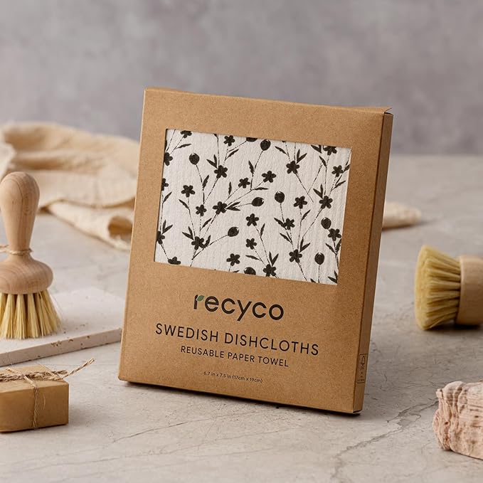 RECYCO Swedish Dishcloths for Kitchen | 5 Pack Geometric Washable Dish Rags | Cellulose Reusable Cleaning Paper Towels | Absorbent Counter Dish Cloth Sponge Kitchen Wipes, 8" L x 7" W