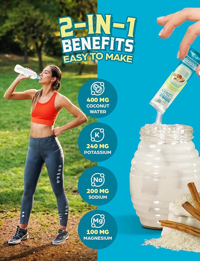 KLASS VIDA Electrolyte Drink Mix – Horchata Agua Fresca Flavor | Sugar-Free Hydration Powder with Coconut Water & Minerals | 15 Single-Serve Stick Packs in Resealable Pouch, Low Calorie