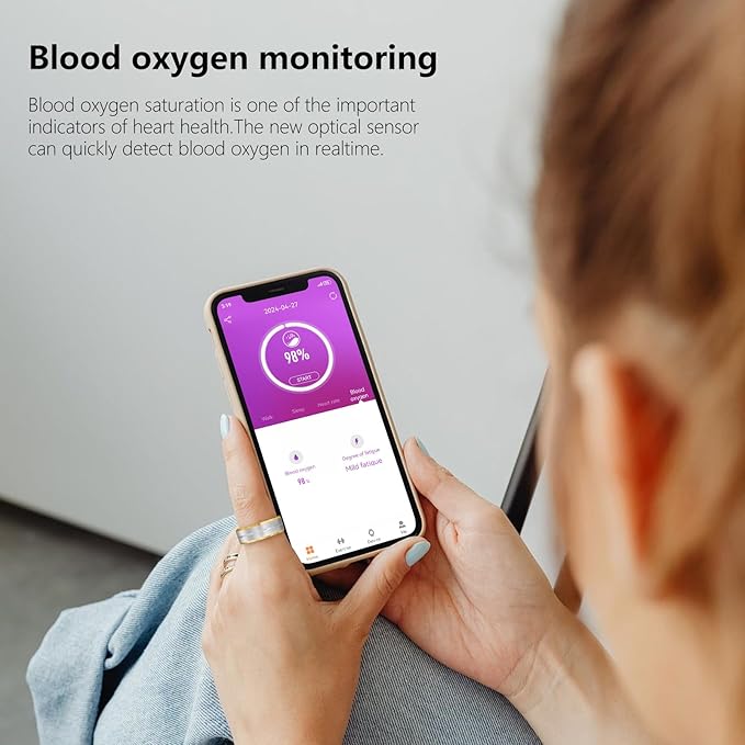 Fitness Tracker Smart Ring,Step Counter,Heart Rate Blood Oxygen Sleep Tracker Health Ring, 5ATM Waterproof Long Battery Life Smart Rings Compatible with iOS & Android (Silver with Side Gold, US 7)