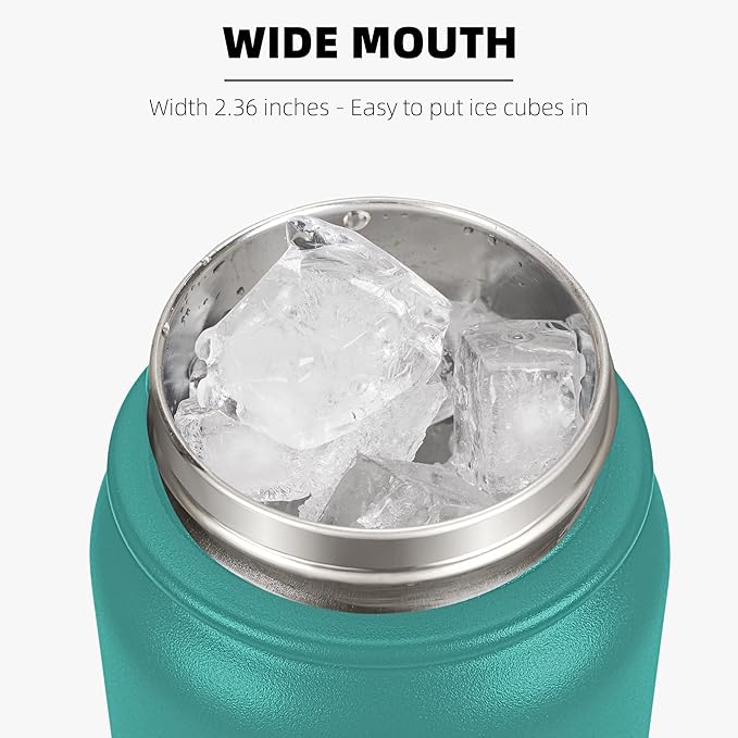 Fanhaw 32 Oz Stainless Steel Insulated Sports Water Bottles with Straw for Kids, Men and Women (Green Blue)