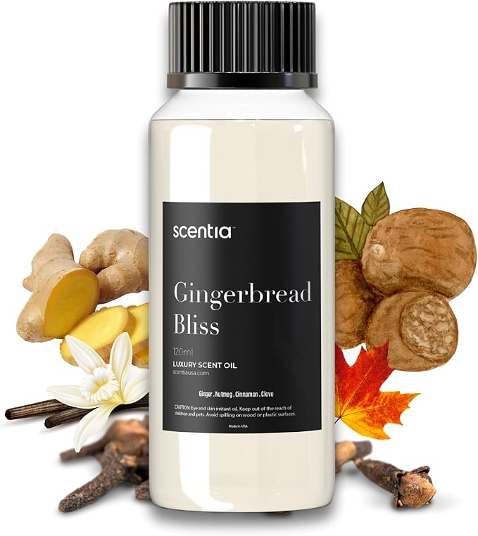 Gingerbread Bliss Fragrance Oil – 120ml Christmas Diffuser Oil | Cozy Holiday Blend with Nutmeg, Cinnamon & Vanilla | Aromatherapy for Home, Candles, Soaps & Holiday Décor | Made in USA