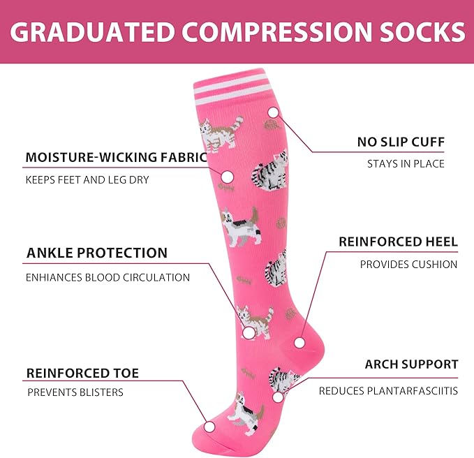 fenglaoda Compression Socks for Women Men Knee High 3 Pairs Support for Nurses, Travel, Circulation, Athletic, Pregnancy