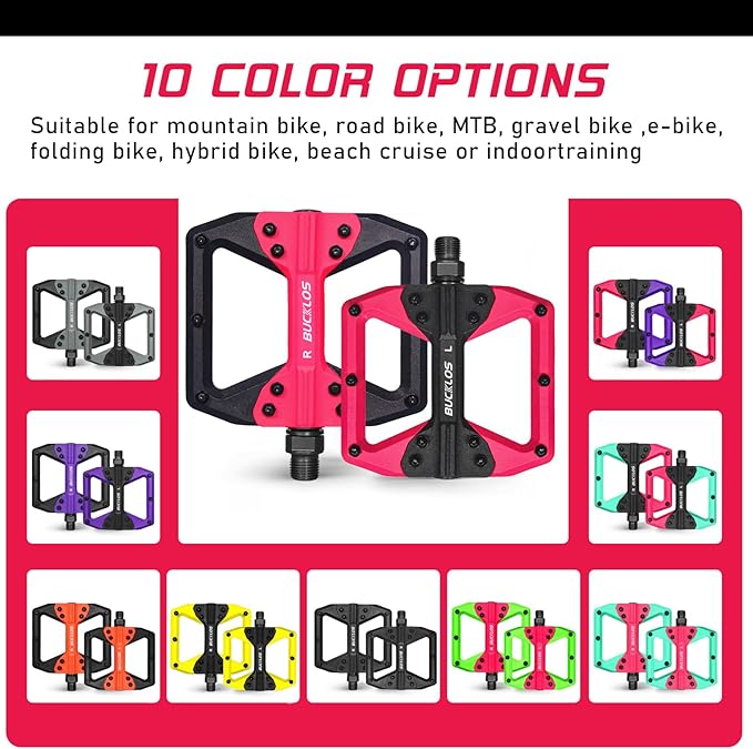 BUCKLOS MTB Flat Pedals Mountain Bike Pedals, 3 Bearings CNC Adult Road Bike Pedals, Bicycle Platform Aluminum Alloy Non-Slip Pedal for Gravel Bike/BMX 9/16"(Black)