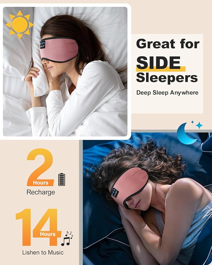 Bluetooth Sleep Mask Headphones 3D Deep Eye Mask with Headphones,Can Play 14 Hours Breathable 100% Blackout Sleeping Mask for Travel/Nap,Sleep Aids with Travel Bag Tech Gadgets for Men Women