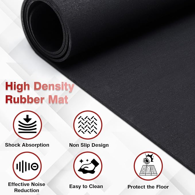 Treadmill Mat for Home Gym - High Density Treadmill Walking Pad Exercise Bike Equipment Mat, Suitable for Floor Carpet, 51.4" x 24", 4 mm Thick, Black