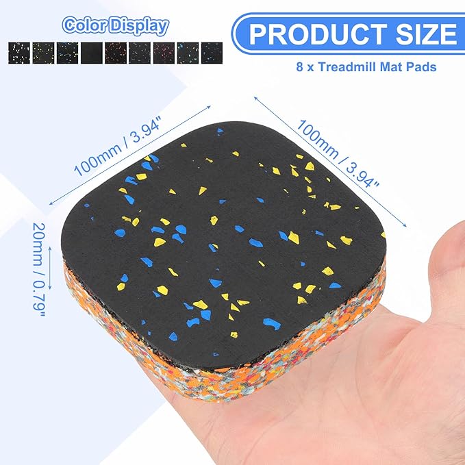 PATIKIL 8 Pcs Treadmill Mat Pads, 4x4x0.8 High Density Foam Anti Vibration Pad Sound Proof Floor Mat Exercise Equipment Mat for Carpet Protect Noise Reduction Home Gym, Yellow Blue