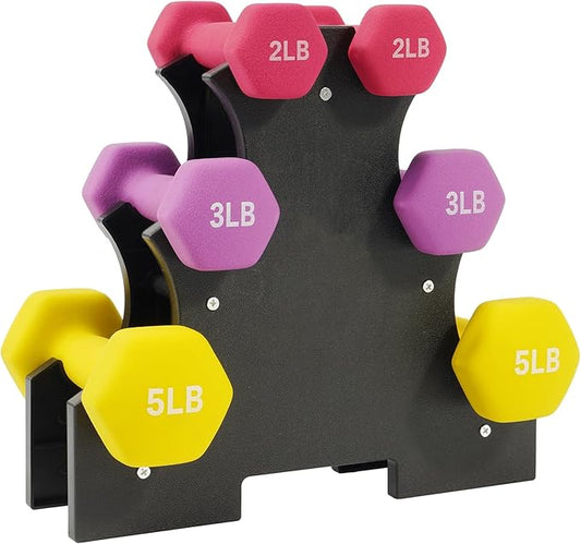 Colored Neoprene Dumbbell Set with Rack, Multiple Weight Options, 20LBS, 32LBS, 50LBS and 56LBS Sets