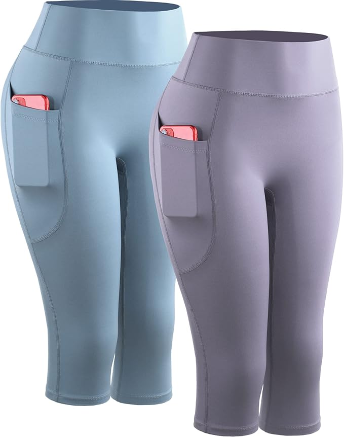 NELEUS Women's Tummy Control High Waist Capri Running Leggings Yoga Pants with Pocket