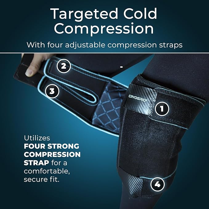 Cryogrid Knee Ice Pack Wrap - Reusable Cold Therapy Knee Ice Brace for Pain Relief, Swelling, Surgery Recovery, Arthritis, Patella & Meniscus Tear - Adjustable Compression Clay/Gel Wrap for Injuries