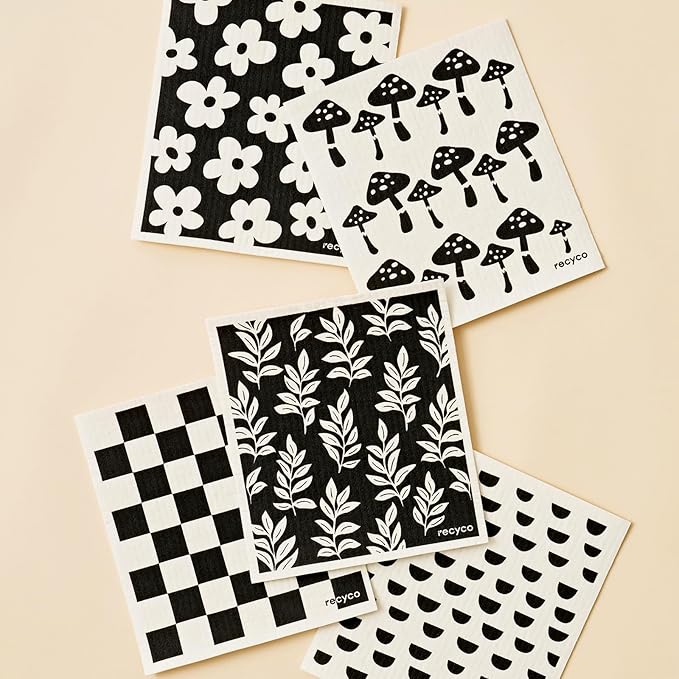 RECYCO Swedish Dishcloths for Kitchen | 5 Pack Mystic Meadows Washable Dish Rags | Cellulose Reusable Cleaning Paper Towels | Absorbent Counter Dish Cloth Sponge Kitchen Wipes, 8" L x 7" W