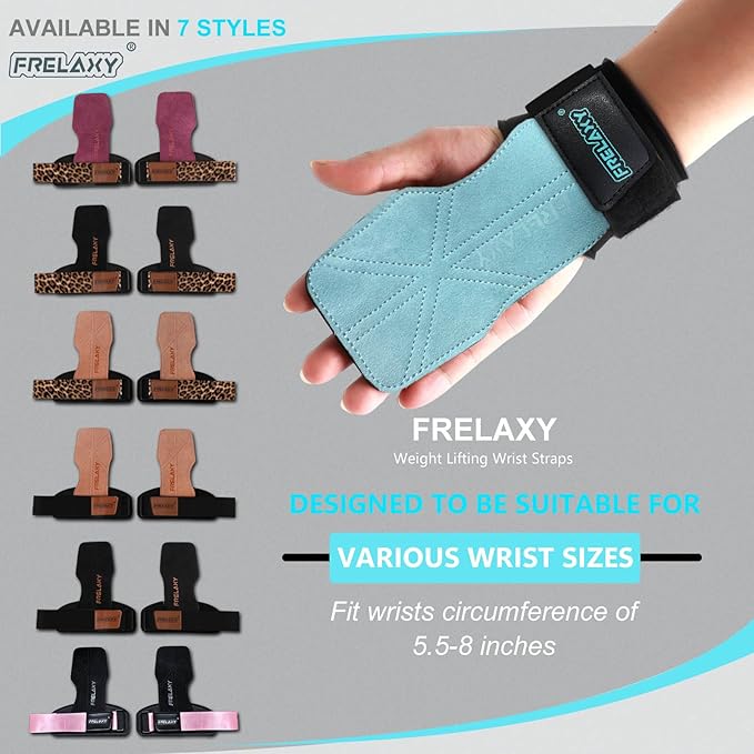 Frelaxy Lifting Wrist Straps Women and Men, Weight Lifting Grips with Cushion Wrist Loop, Double Layer Leather and Storage Pouch, Gym Workout Straps for Deadlift and Powerlifting