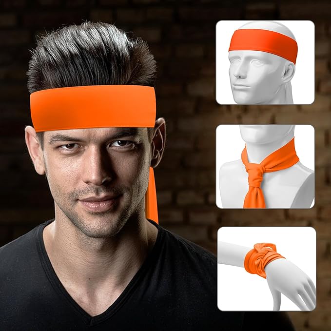 ONUPGO 18Pcs Head Ties for Men Women, Adjustable Headbands Sports Sweatband Ninja Ties Head Band, Sweat Wicking Workout Headband for Sports, Running, Tennis, Yoga, Soccer, Karate