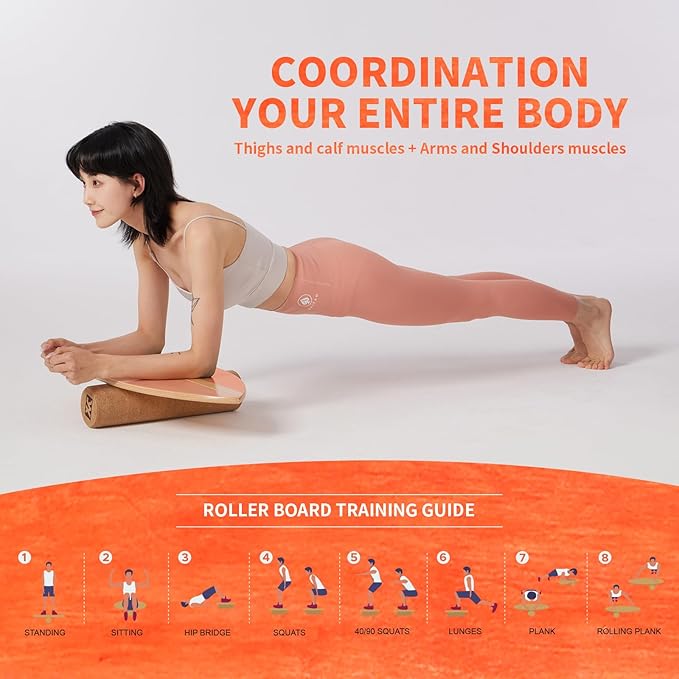 XCMAN Surf Balance Board Trainer with Roller Wooden Exercise Balancing Stability Trainer - Non Slip Surface for Adults Kids|Balance Board for Surfing,Snowboarding,Skateboarding,Hockey,Yoga Training