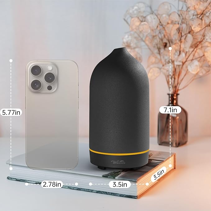 Wanlola Essential Oil Diffuser,120ml Aromatherapy Ceramic Diffusers with Auto Shut Off Function for Home Office Room(Black)