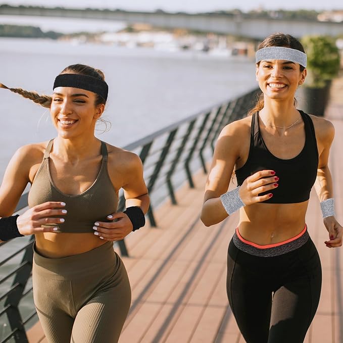 Civaner 12 Pcs 80s 90s Sweatbands Neon Headbands Wristbands for Men Women Party Sports Cotton Headbands Terry Cloth Athletic Sweat Bands for Tennis Football Gym Workingout Accessories