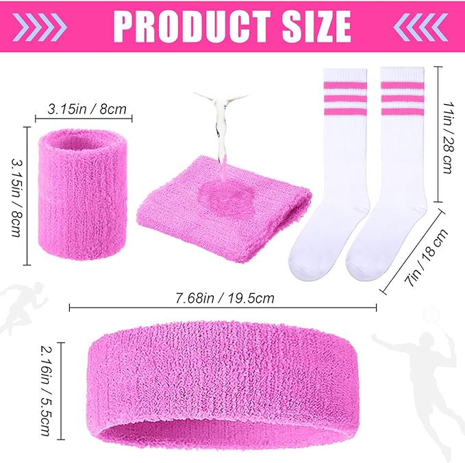 Hillban 80s Workout Outfit 80s Accessories for Women Men Neon Sweatbands Headbands for Tennis Volleyball Sport