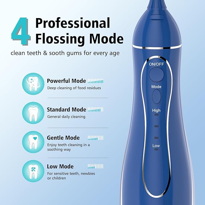 Leominor Water Dental Flosser Pick for Teeth, 300ML Portable Oral Irrigator Upgraded Tank Removable,IPX7 Waterproof, Rechargeable Travel Teeth Cleaner, Professional Electric Flossing(Dark Blue)
