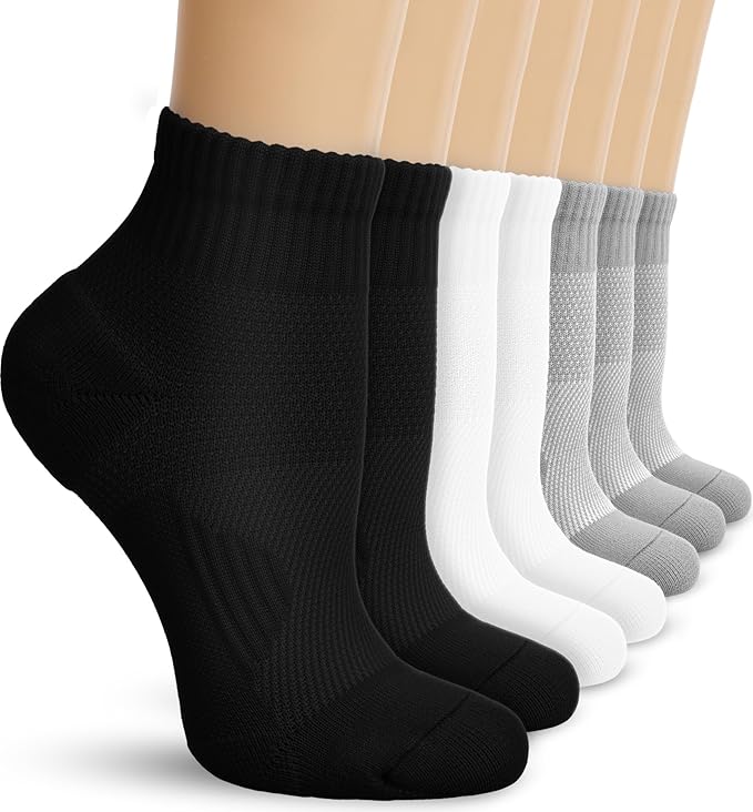 DHSO 7 Pairs Cushioned Ankle Compression Socks for Women Plantar Fasciitis Running Wicking Socks with Arch Support