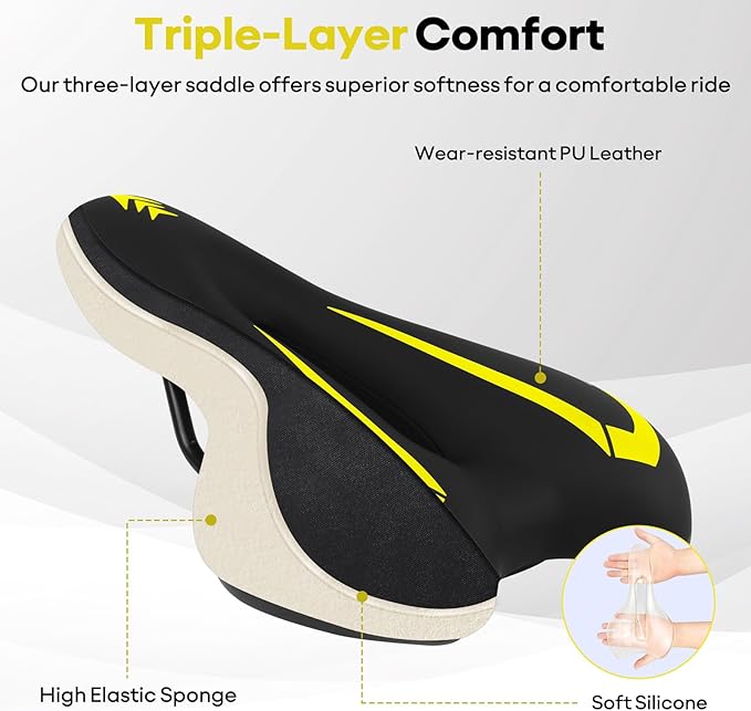 New Gel Bike Seat for Men & Women, Mjkeomo Waterproof Bicycle Seat Breathable Mountain Bike Saddle Gel Bicycle Saddle for MTB, BMX, Road Bike, City Bikes, Exercise Bikes