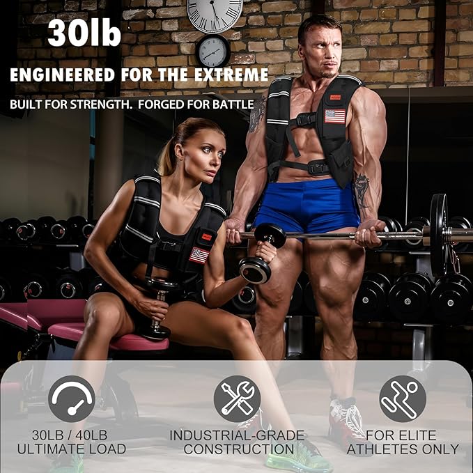 Weighted Vest for Woman and Men, 8lbs/12lbs/16lbs/20lbs/30lbs/40lbs Odorless Adjustable Straps Size Walking Vest,Running Vest with Underarm Buckle, Breathable Mesh Shoulder Pain Relief, Strength Training HIIT