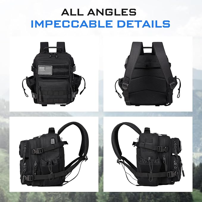 15L Mini Tactical Backpack Small Tactical Backpack for Men and Women, Military Backpack for Gym, Hiking, Daily (Black-15L)