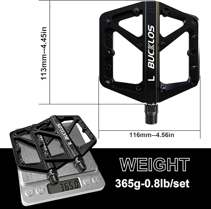 BUCKLOS Mountain Bike Pedals MTB Pedals Flat, Adult Bicycle Road Bike Large Platform Nylon Non-Slip Pedal for Gravel Bike/Hybrid Bike 9/16"