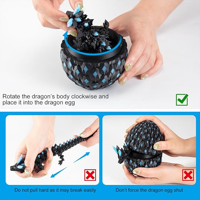 11.81" 3D Printed Glow in The Dark Dragon with Egg & USB UV Flashlight, Crystal Articulated Dragon Fidget Toy for Kids, Dragon Egg Gift for Boys Girls Ages 4+, Birthday Halloween