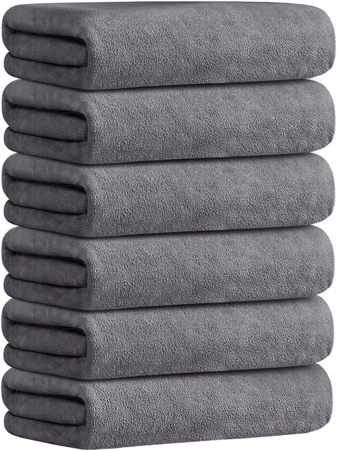 JML Microfiber Bath Towel Sets (6 Pack, 27" x 55") -Extra Absorbent, Fast Drying, Multipurpose for Swimming, Fitness, Sports, Yoga, Grey 6 Count
