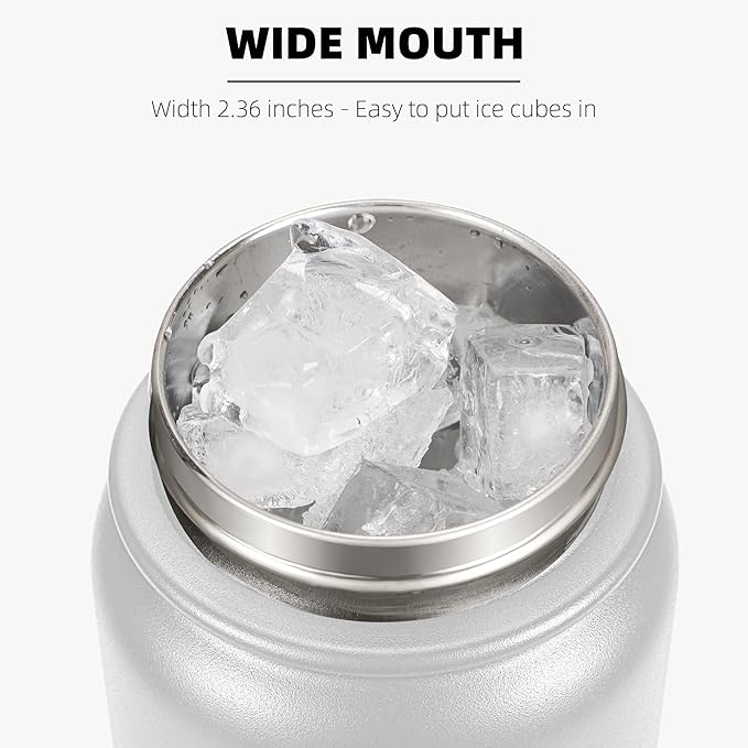 Fanhaw 32 Oz Stainless Steel Insulated Sports Water Bottles with Straw for Kids, Men and Women (White Black)