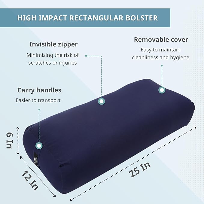 Everyday Yoga Premium Bolster, Meditation Pillow, Super Soft & Lightweight with Carry Handle - Firm Support for Restorative Yoga, Multi-color