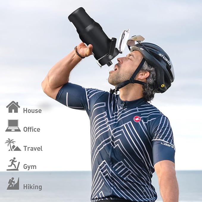 BLUEGO 32oz Glass Tumbler with Lid and Handle, Iced Coffee Cup with Straws, Glass Water Bottle with Silicone Sleeve and Volume, Marker Glass Cup with Time Marking, BPA Free, Black