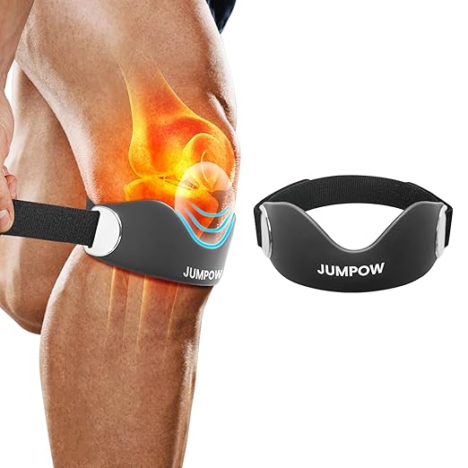 JUMPOW Silicone Patellar Tendon Support Strap, Adjustable Non-Slip Patella Band Stabilizer Knee Brace for Hiking, Running, Jumpers Knee, Tendonitis, Basketball, Squats, Black