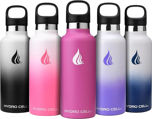 HYDRO CELL Stainless Steel Water Bottle with Straw & 2 Standard Mouth Lids (32oz 24oz 20oz 16oz) Keeps Liquids Hot or Cold w/Double Wall Vacuum Insulated Leak Proof Sport Design (Fuchsia 20oz)