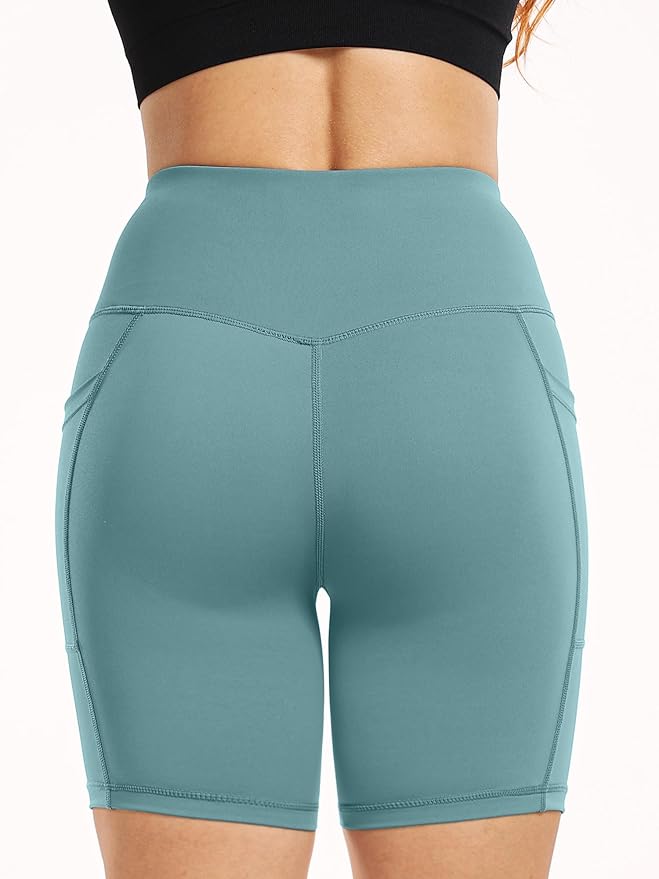 CADMUS Women's High Waist Spandex Yoga Shorts for Bike Running Two Side Pockets