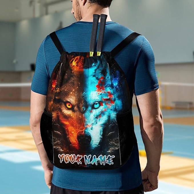 Custom Wolf Drawstring Backpack - Cute Cinch Sack, String Backpacks with Pocket for Women Men Kids Boys Girls for Gym Outdoor Sports Travel Athletic Drawstring Bag - Lightweight/Foldable