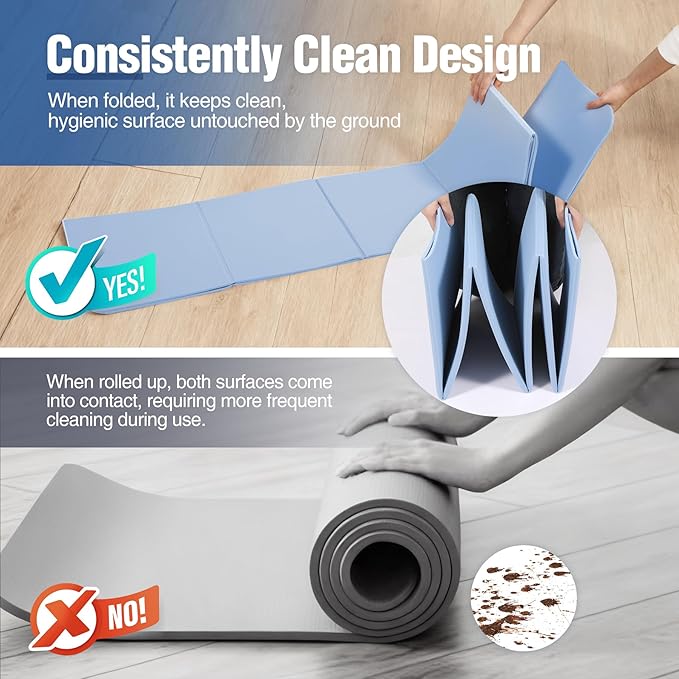 REDCAMP Foldable 72"x24"x0.24" Yoga Mat, TPE Non Slip Yoga Mats with Storage Bag