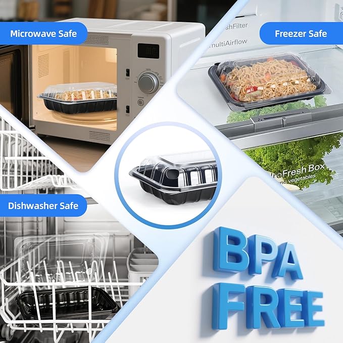 YANGRUI Food Containers 9x6 Inch 27 oz 30 Pack - Anti Fog Clear Lid for Display | BPA Free PP Plastic | Reusable Heavy Duty Freezer & Microwave Safe | Shrink-Wrap Freshness Bakery Takeout Container