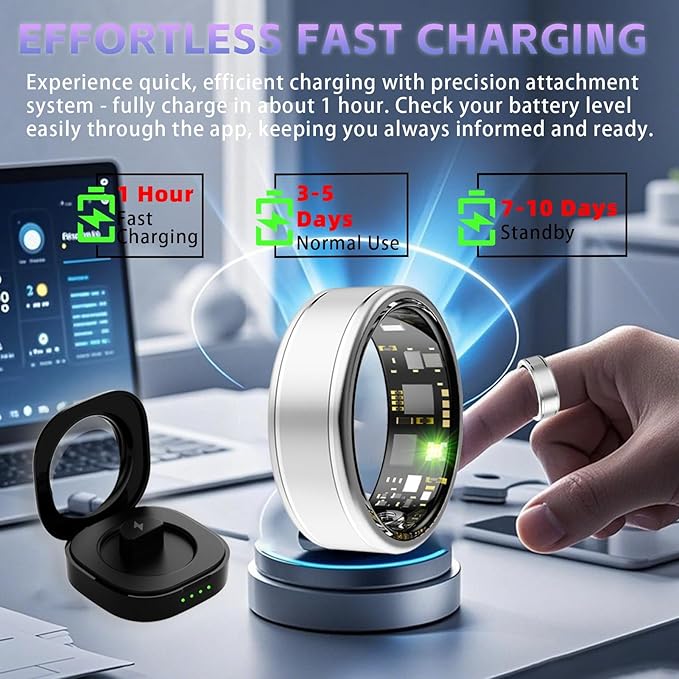 Smart Ring for Women – Fitness Tracker Ring with Heart Rate, SpO2, Blood Pressure, Sleep Monitoring, Step & Calorie Counter, No Subscription Fee, iOS & Android Compatible (Silver, 11)