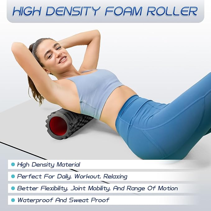 Foam Roller High Density Foam Roller Set for Deep Tissue Muscle Massage, 18" Trigger Point Fitness Exercise Massage Roller, Self-Myofascial Release for Whole Body (Black-18(2 in 1))